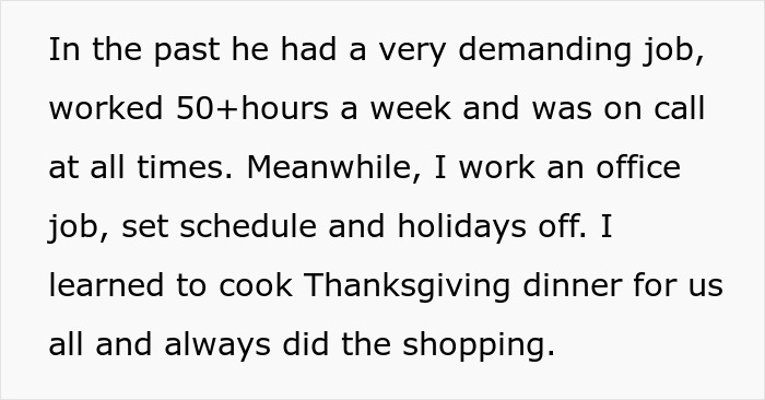 Text describing a husband struggling with Thanksgiving shopping pressure while wife decides to ban him from buying.