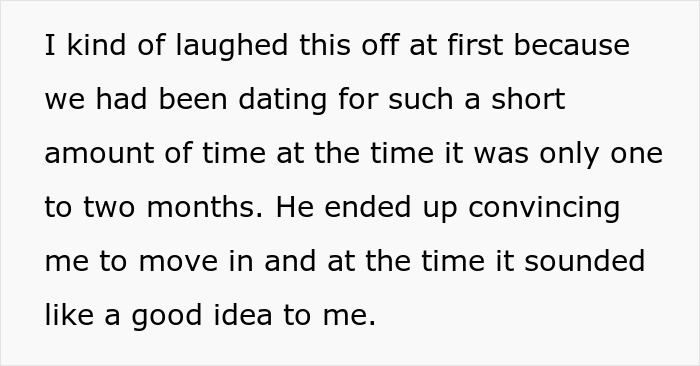 Text about woman moving in with boyfriend after two months dating, realizing he wanted a nanny with benefits not a partner.