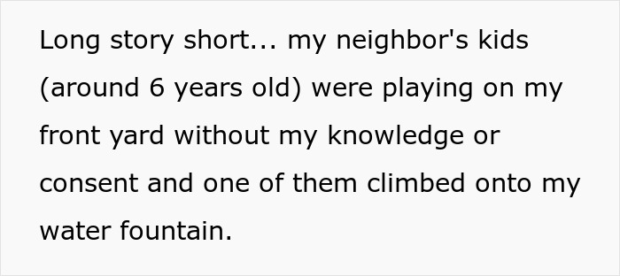 Text describing kids using neighbor&rsquo;s yard without permission until injury leads to lawsuit seeking $10,000 in damages.