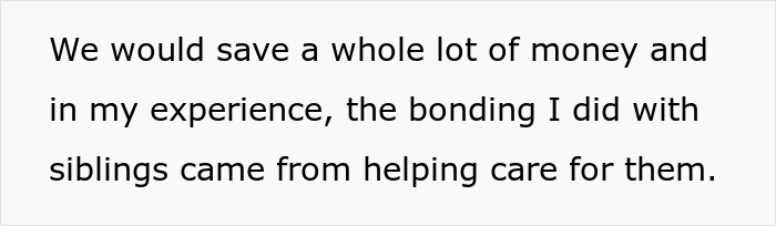 Text showing a woman discussing bonding with stepchildren through caregiving instead of using home or boarding school options.