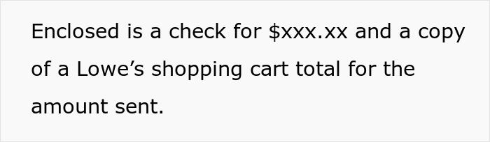 Image showing a check and Lowe&rsquo;s shopping cart total related to a man refusing to pay $2000 after fence replacement.