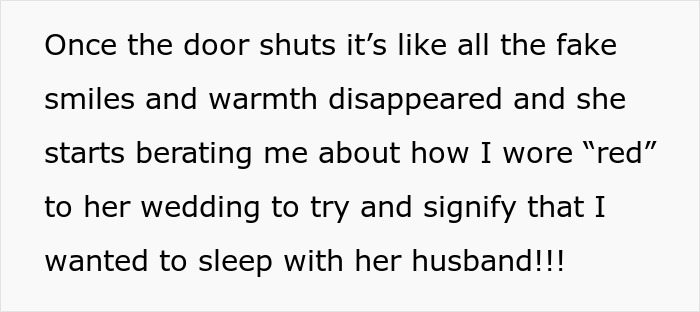 Bride mad at cousin&rsquo;s dress at wedding, expressing anger and accusing her of wearing red to attract the husband.