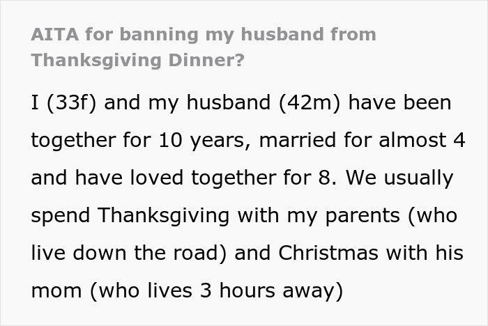 Alt text: Wife bans husband from Thanksgiving after he can&rsquo;t handle the pressure of buying a few things for the holiday.