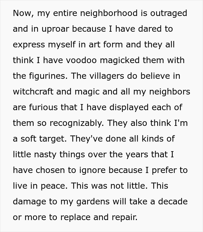 Text describing a woman&rsquo;s unexpectedly savage revenge on petty neighbor causing panic and outrage in the neighborhood.
