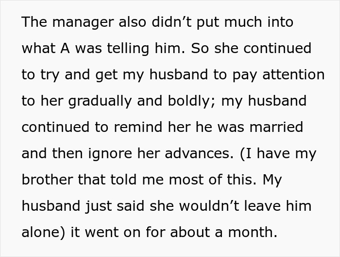 Text excerpt describing a woman’s petty revenge on her husband’s coworker who tried to seduce him. Text excerpt describing a woman’s petty revenge on her husband’s coworker who tried to seduce him.