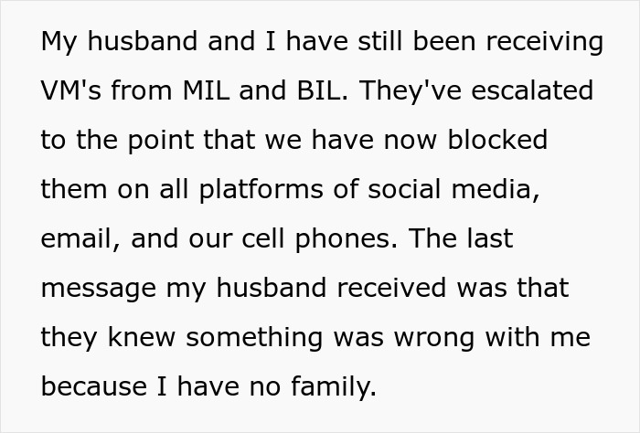 Text message about family conflict after purposely excluding sick DIL from family holiday and resulting arguments. Text message about family conflict after purposely excluding sick DIL from family holiday and resulting arguments.