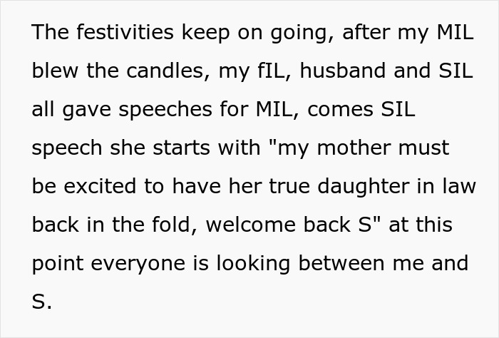 Text describing a lady attempting to drive a wedge between brother and his wife to help her bestie get him back.