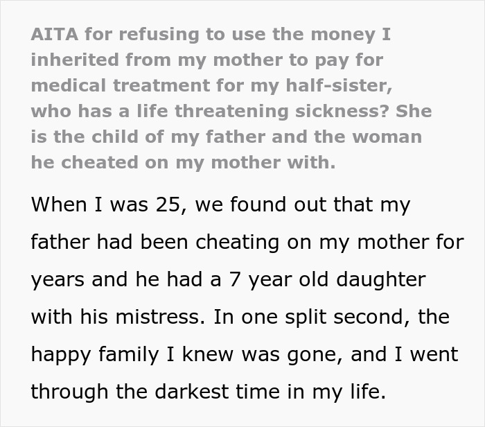 Woman refuses to pay for dad&rsquo;s lovechild&rsquo;s surgery with inheritance money, dad calls her heartless over family dispute