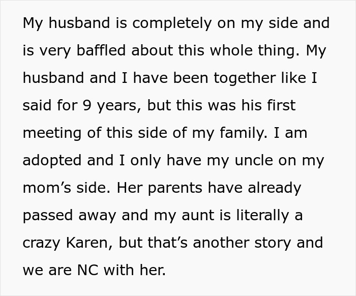 Text excerpt from a story about a bride mad at her cousin&rsquo;s dress choice at a wedding, describing family dynamics.