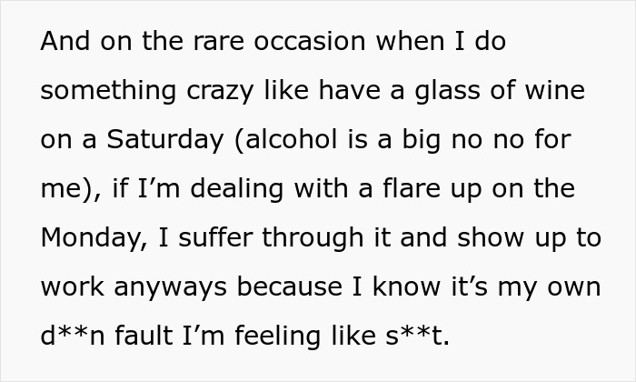Text about woman eating what she shouldn&rsquo;t at work and coworker facing the consequences in an office setting.