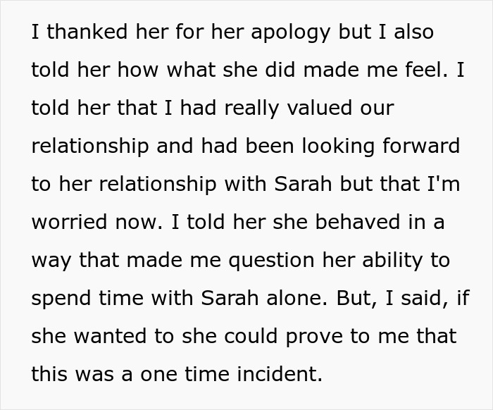 Text excerpt showing concerns about trust and relationship dynamics involving Sarah and a DNA test demand by Indian grandmother.