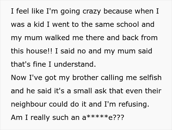 Text excerpt showing family conflict as woman refuses to take niece to school, causing sister-in-law and family tension.