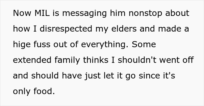 Text message describing in-laws mocking daughter&rsquo;s paganism and bringing forbidden foods, causing family conflict.