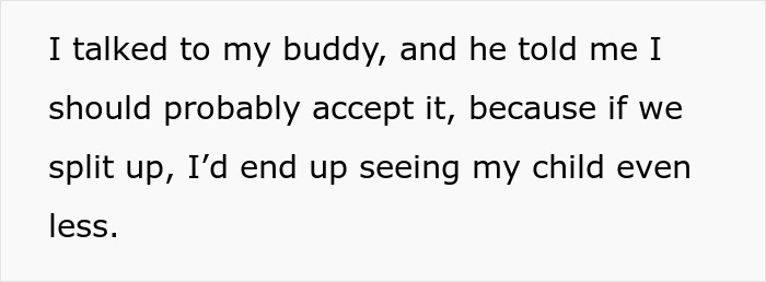 Text excerpt discussing advice about accepting a pregnant girlfriend refusing to move together to avoid seeing child less.