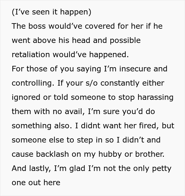 Text excerpt discussing a woman’s petty revenge on her husband’s coworker who tried to seduce him. Text excerpt discussing a woman’s petty revenge on her husband’s coworker who tried to seduce him.