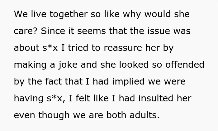 Text discussing MIL making son&rsquo;s girlfriend sleep in a different room due to not praying or going to church.