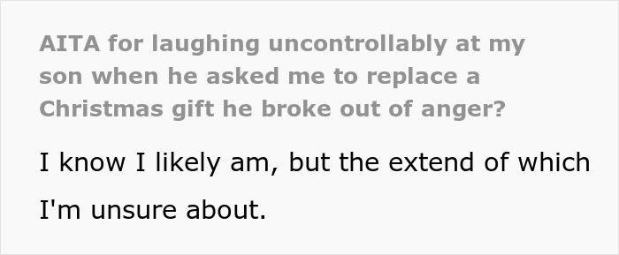 Text post discussing a teen breaking a new chair and asking dad to replace it as a matter of fairness.