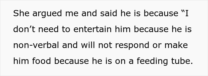 Text excerpt discussing a nonverbal, bedridden boy on a feeding tube and the challenges faced by his teen sitter.