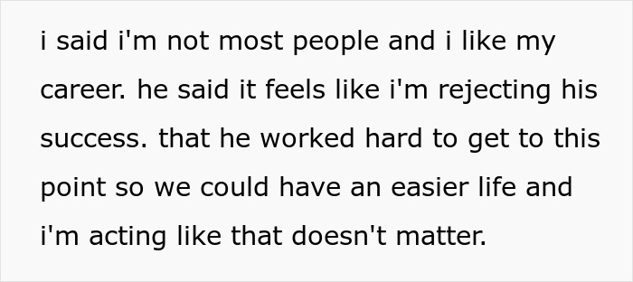Text message conversation showing woman refusing to quit job after husband&rsquo;s promotion despite pressure on gender roles.