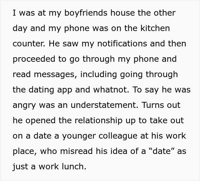 Text describing a boyfriend who opens the relationship but ends up with no dates due to misunderstandings and jealousy. Text describing a boyfriend who opens the relationship but ends up with no dates due to misunderstandings and jealousy.