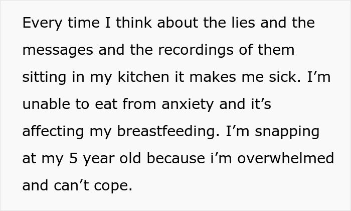 Text message expressing distress and anxiety caused by boyfriend cheating while on vacation, affecting family life.