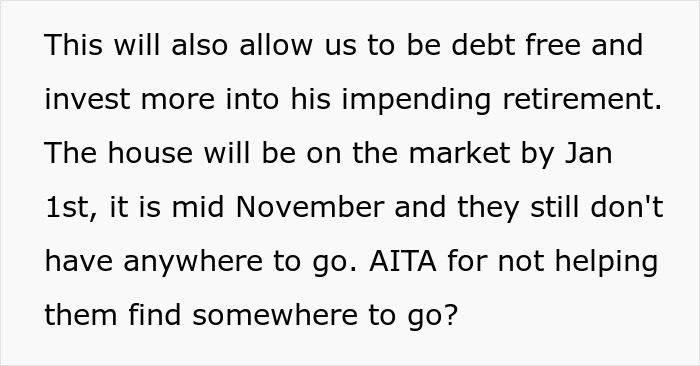 Text about woman struggling with messy mooching adult stepkids, planning to sell house soon to be debt free.