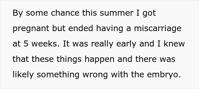 Text excerpt about miscarriage in early pregnancy, reflecting personal experience and emotional insight.