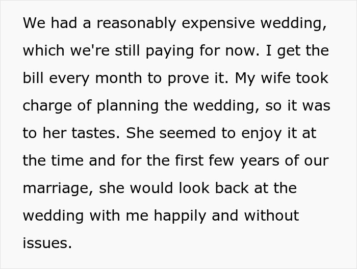 Text excerpt discussing a husband bewildered at wife appearing to forget their wedding despite shared memories.