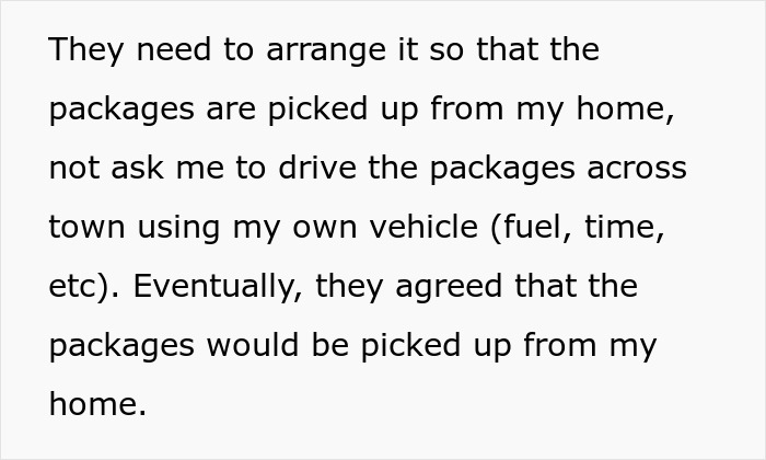 Text describing frustration over company sending packages to wrong address and expecting customer to return them at own expense.