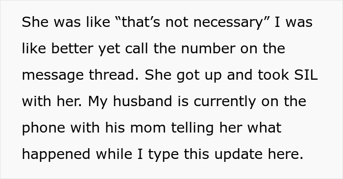 Text excerpt showing a lady attempting to drive a wedge between brother and his wife to help her bestie get him back.