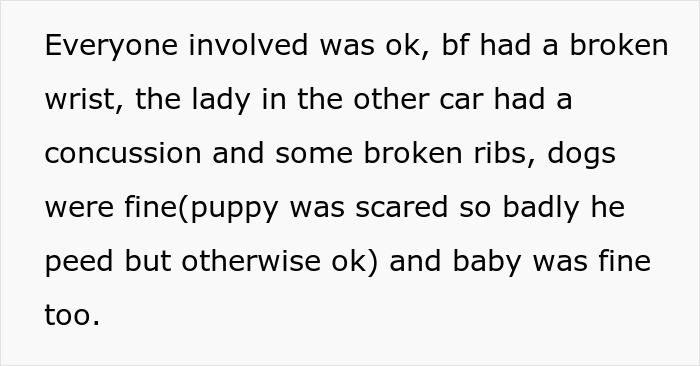 Man upset as nurse girlfriend prioritizes dogs and baby&rsquo;s safety during car crash aftermath.