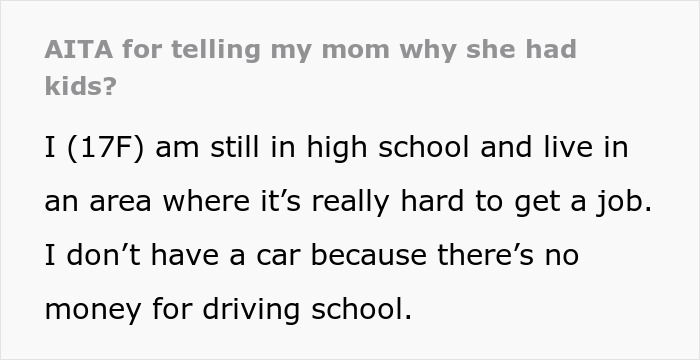 Alt text: 17YO calls out mom for retiring from parenting after telling kids to buy their own food in a high school job struggle.