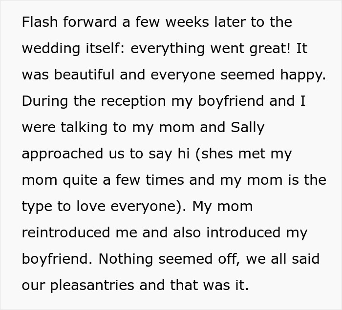 Polyamorous woman confronts taken guy and his girlfriend at wedding reception, causing tension and drama.