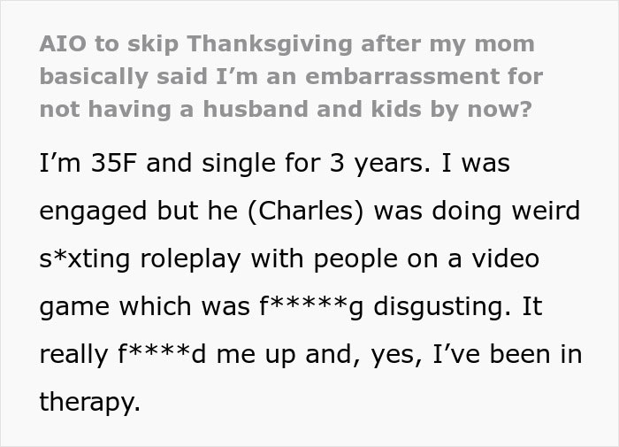 Text message about skipping Thanksgiving due to embarrassment caused by mom’s unhinged and hurtful comments. Text message about skipping Thanksgiving due to embarrassment caused by mom’s unhinged and hurtful comments.