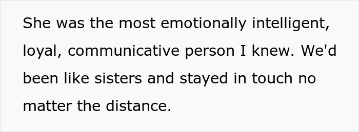 Text on a white background describing a loyal, emotionally intelligent best friend who stayed in touch despite distance, related to best friend no contact returns.