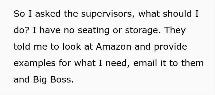 Text message showing an office swap issue with no seating or storage, causing frustration among coworkers.