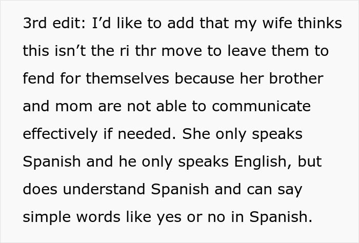 Text excerpt discussing communication barriers between family members, highlighting issues with language and support for in-laws.