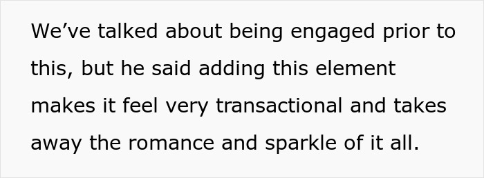 Text excerpt about disagreement over engagement making relationship transactional before a $100k renovation investment.