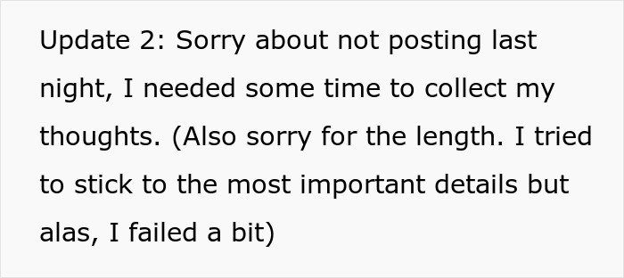 Text excerpt showing an apology for not posting and explanation about needing time to collect thoughts before continuing.