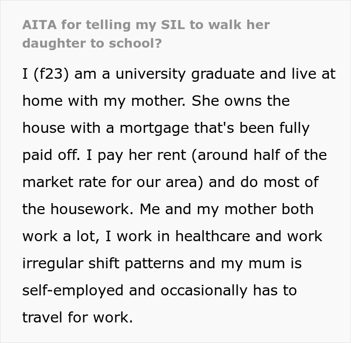 Woman refuses to take niece to school causing family-wide meltdown, sparking conflict with sister-in-law and relatives.