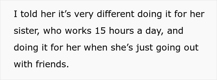 Text discussing parents giving laundry service to the golden child while teaching life lessons to younger daughter. Text discussing parents giving laundry service to the golden child while teaching life lessons to younger daughter.