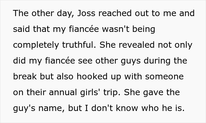 Text excerpt about bride breaking no dating rule during break revealing cheating claims from maid of honor to shocked groom. Text excerpt about bride breaking no dating rule during break revealing cheating claims from maid of honor to shocked groom.