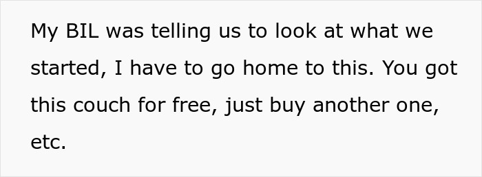 Text excerpt showing a family conflict involving an obese lady upset about a separate $100 chair purchase.