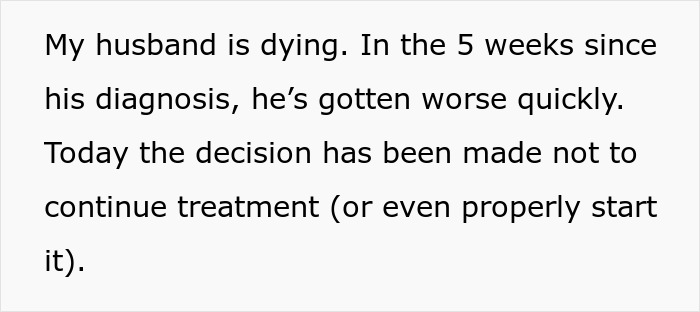 Text about a woman&rsquo;s husband worsening quickly after diagnosis, highlighting a life-threatening condition concern.
