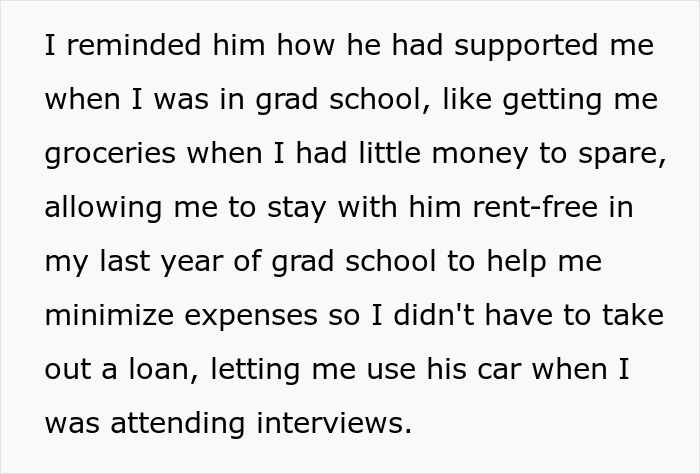 Text excerpt showing a woman recalling support from her boyfriend during grad school while preparing for career interviews.