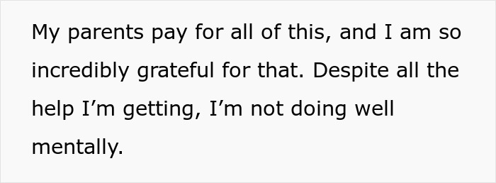 Text excerpt about struggling mentally despite parents’ support, related to depression and family dynamics. Text excerpt about struggling mentally despite parents’ support, related to depression and family dynamics.