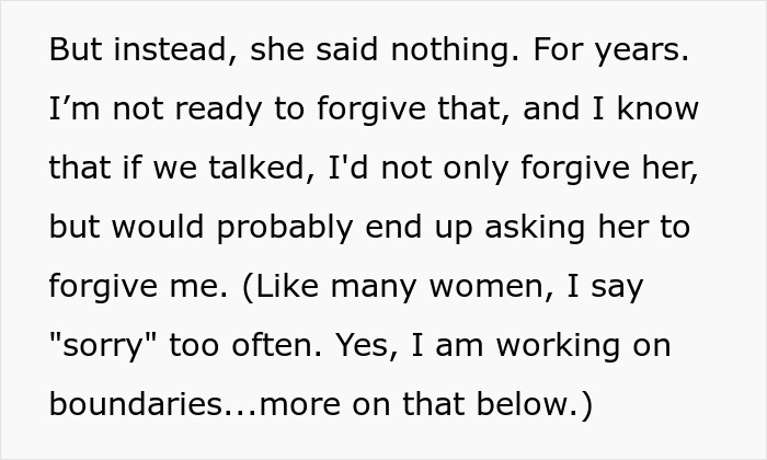 Text excerpt discussing forgiveness and boundaries in a best friend no contact returns situation.