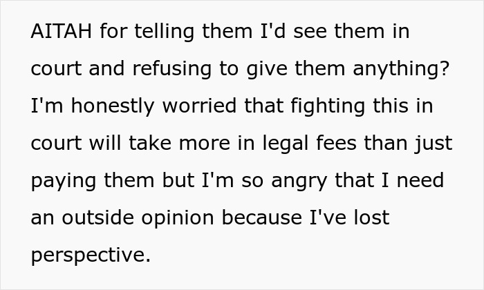 Text discussing entitlement and siblings' rage after dad cut them from his will, mentioning legal fees and seeking outside opinion.