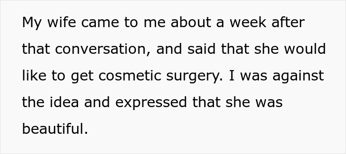 Text showing a personal story about refusing help to recover after cosmetic surgery and expressing love and concern.