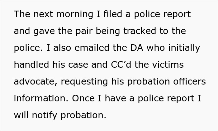 Text describing filing police report over traceable AirPods given by ex-husband to son, alarming the mother